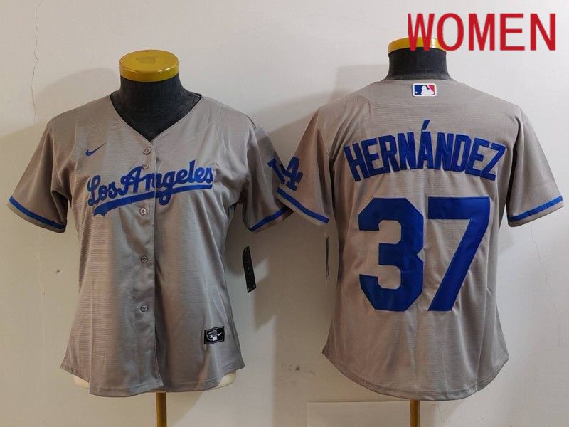 Women Los Angeles Dodgers #37 Hernandez Grey Nike Game 2024 MLB Jersey style 7266->women mlb jersey->Women Jersey
